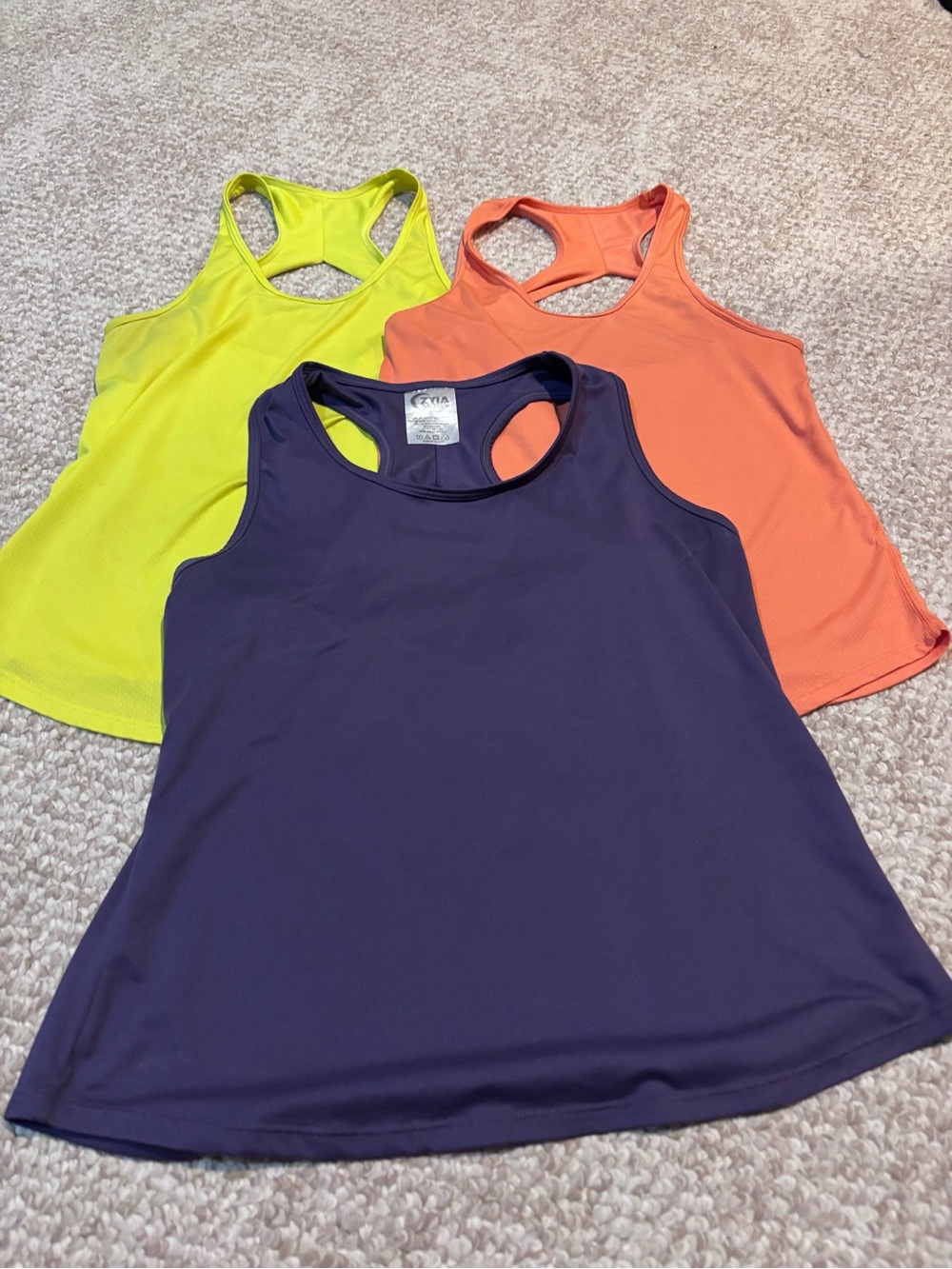 ZYIA Racerback Tank Tops - Purple, Neon Yellow & Coral